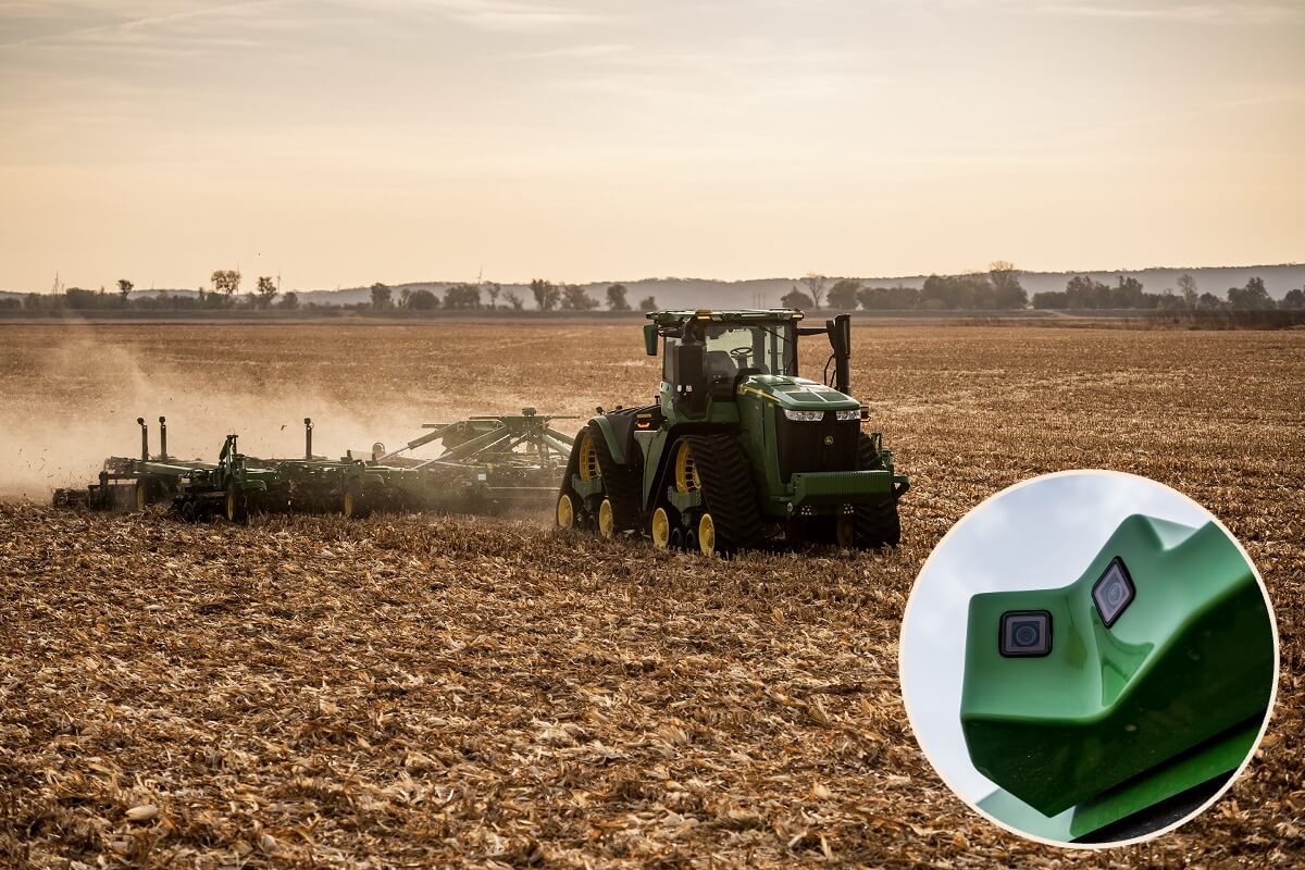 Trattore 9RX di John Deere con pacchetto per l'autonomia, in dettaglio 2 delle 16 telecamere presenti a bordo